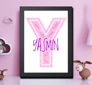 Personalised Name Word Art Poster Print Pink Letter Y