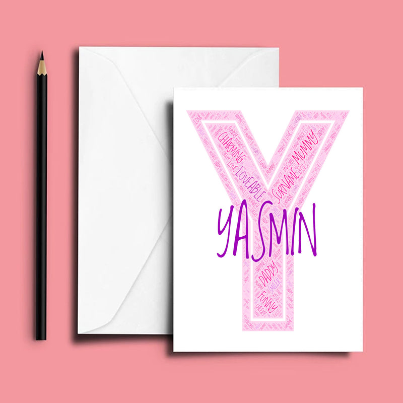 Personalised Name Word Art Poster Print Pink Letter Y