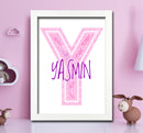 Personalised Name Word Art Poster Print Pink Letter Y