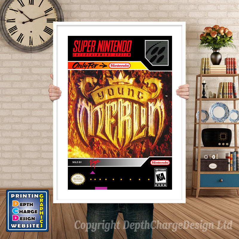 Young Merlin Super Nintendo GAME INSPIRED THEME Retro Gaming Poster A4 A3 A2 Or A1