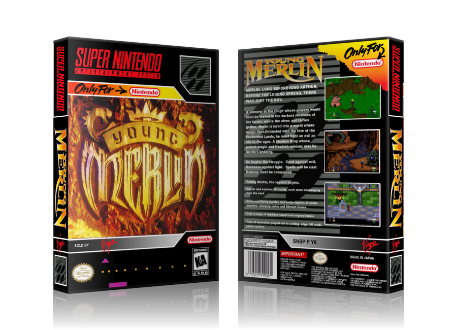 Young Merlin Replacement Nintendo SNES Game Case Or Cover – SNES Replacement Game case product image 1