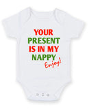 Your Present Is In My Nappy Personalised Baby Boy Girl Unisex Short Sleeve Bodysuit