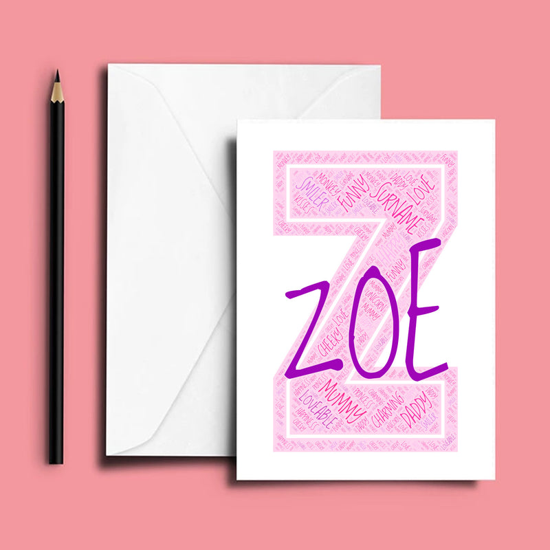 Personalised Name Word Art Poster Print Pink Letter Z