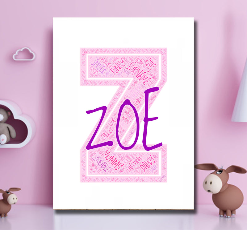 Personalised Name Word Art Poster Print Pink Letter Z