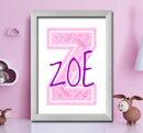 Personalised Name Word Art Poster Print Pink Letter Z