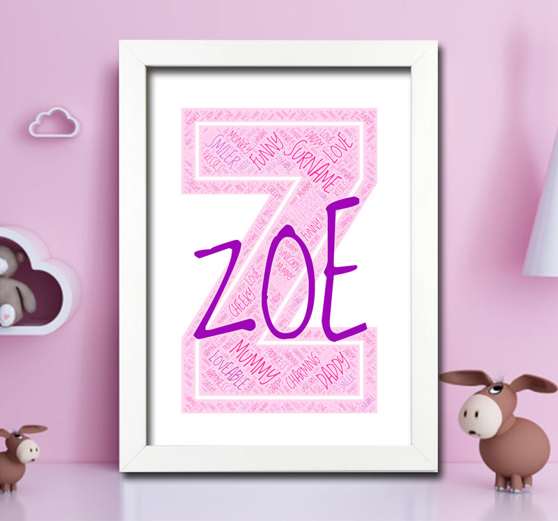 Personalised Name Word Art Poster Print Pink Letter Z