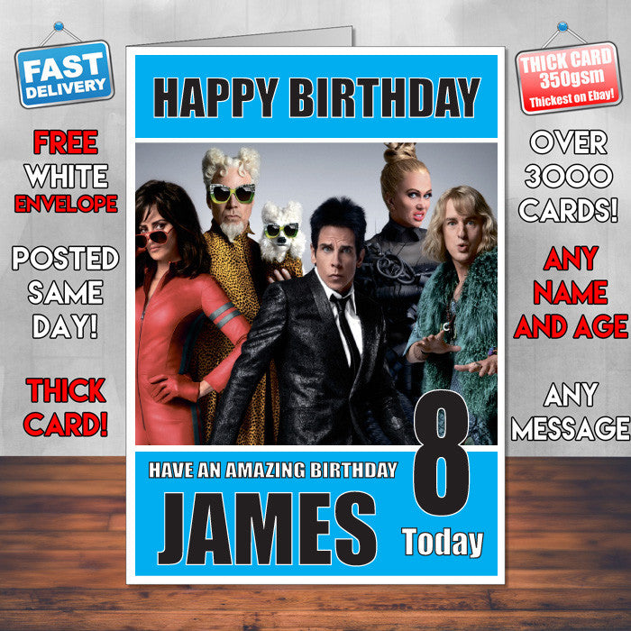 ZOOLANDER BM THEME INSPIRED Style PERSONALISED Kids Adult FUNNY Birthday Card