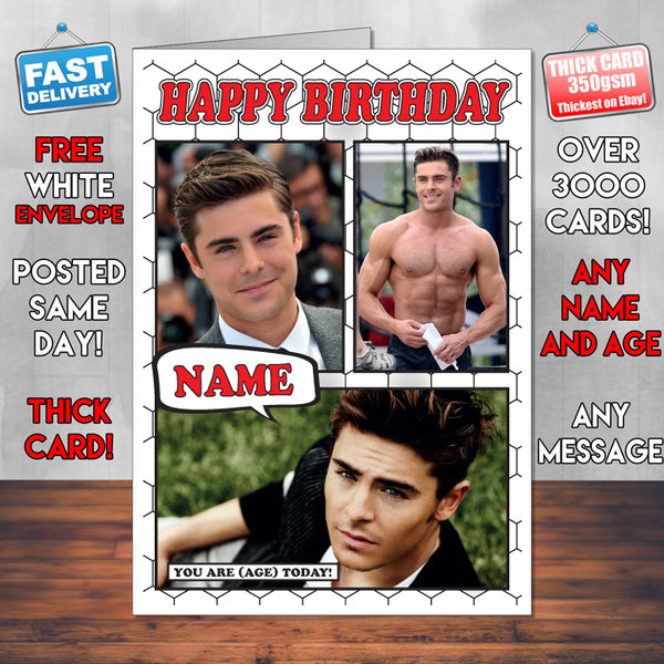 Zac Efron Personalised Celebrity Birthday Card New 2017