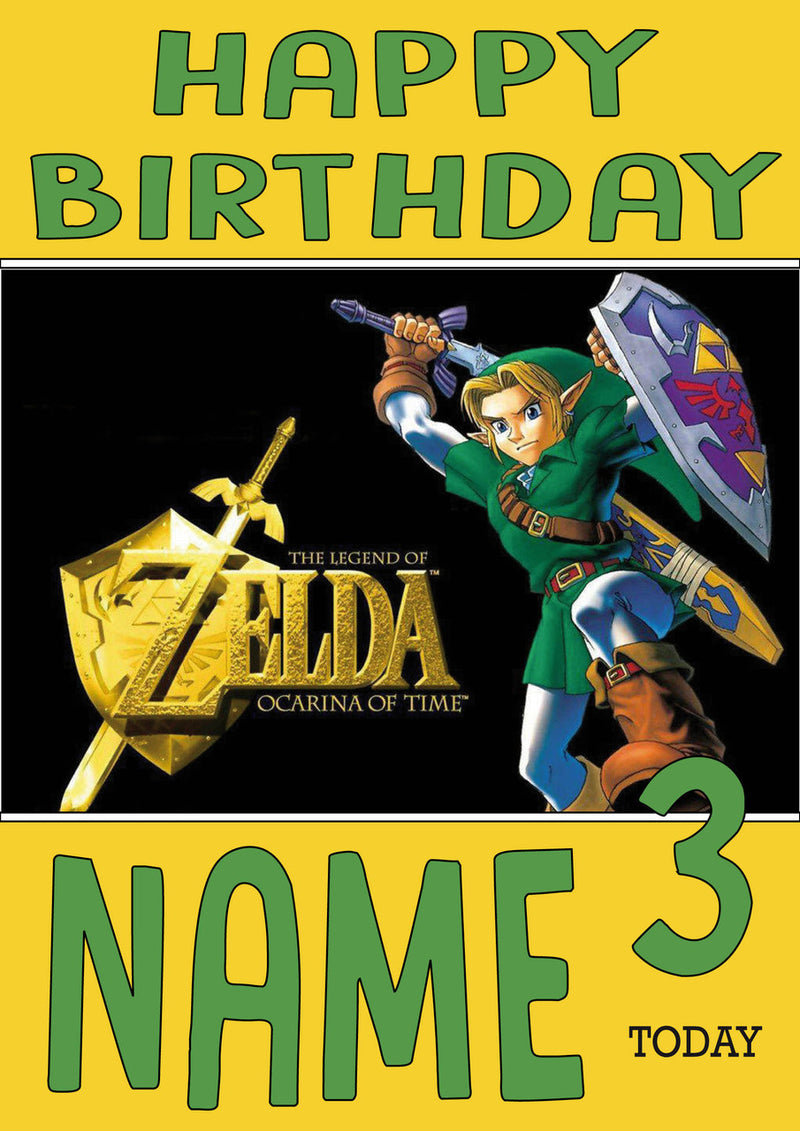 Retro Gaming Zelda THEME INSPIRED Kids Adult Personalised Birthday Card