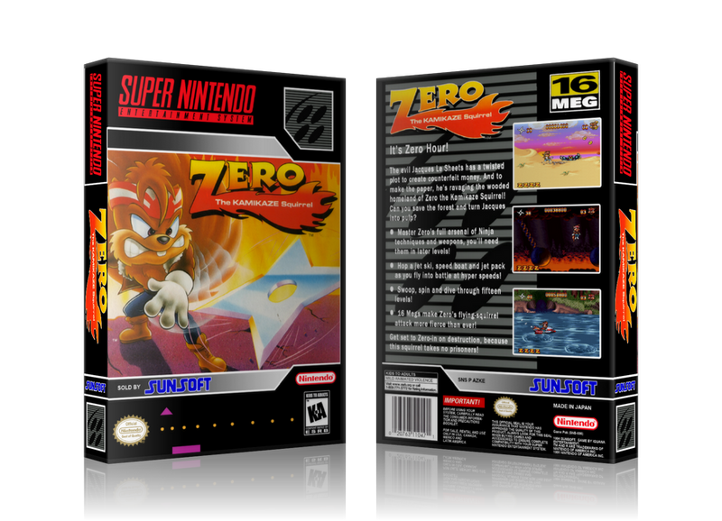 Zero The Kamikaze Squirrel Replacement Nintendo SNES Game Case Or Cover