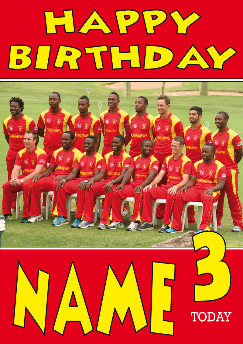 Zimbabwe Cricket THEME INSPIRED Style PERSONALISED Kids Adult FUNNY Birthday Card