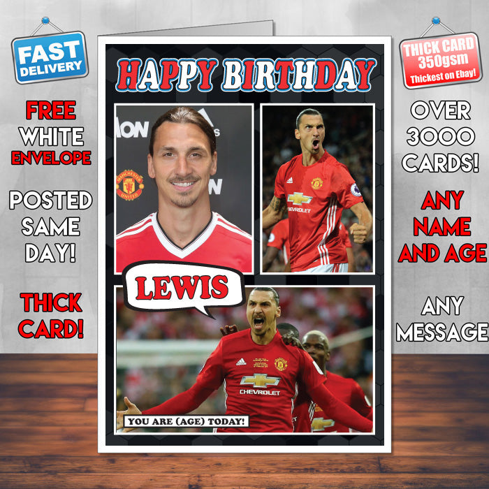 Zlatan Ibrahimovic Man U Inspired Style Personalised Football Birthday Card