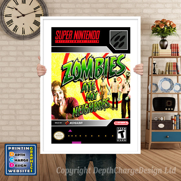 Zombies Ate My Neighbours Super Nintendo Game Inspired Theme Retro Gaming Poster