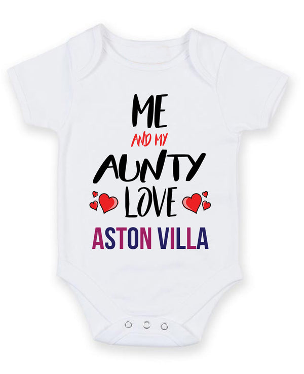 Me and My Aunty Love aston villa Personalised FOOTBALL TEAM Baby Grow