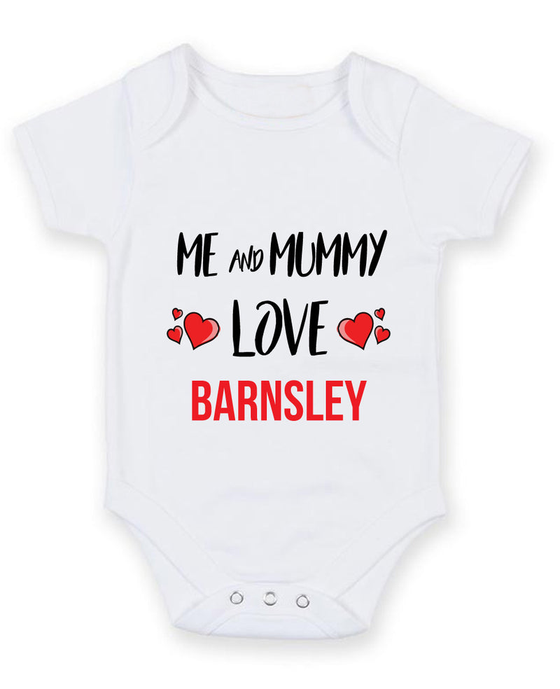 Me and Mummy love barnsley Personalised FOOTBALL TEAM Baby Grow