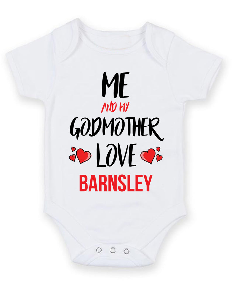Me and My Godmother Love barnsley Personalised FOOTBALL TEAM Baby Grow