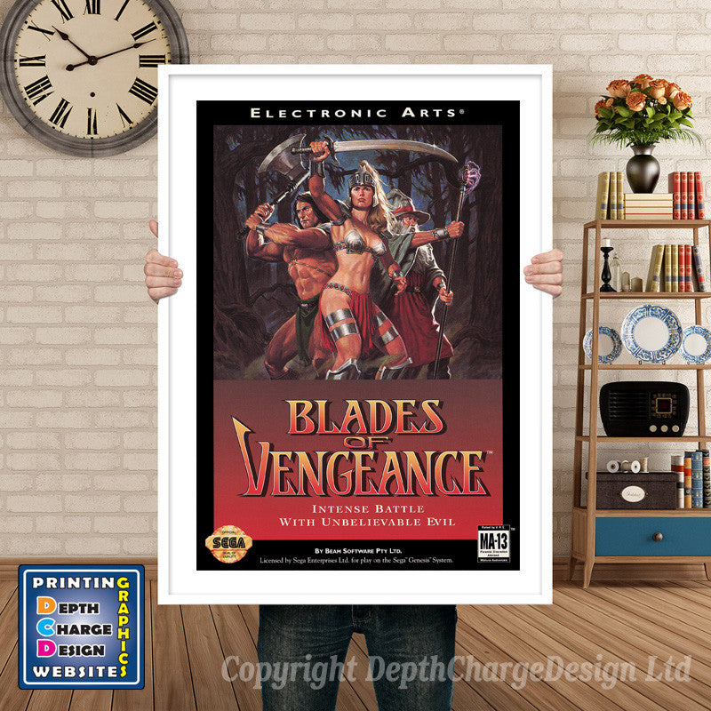 Blades Of Vengeance - Sega Megadrive Inspired Retro Gaming Poster A4 A3 A2 Or A1