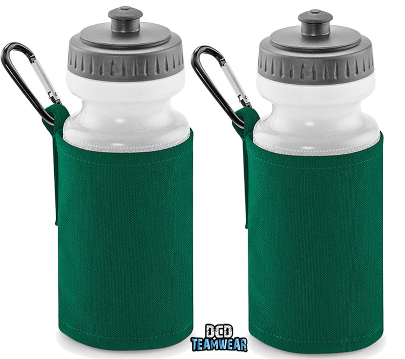 Green Personalised Bottle And Holder - Printed Name And Full Colour Badge - Your Own Personalised Badge