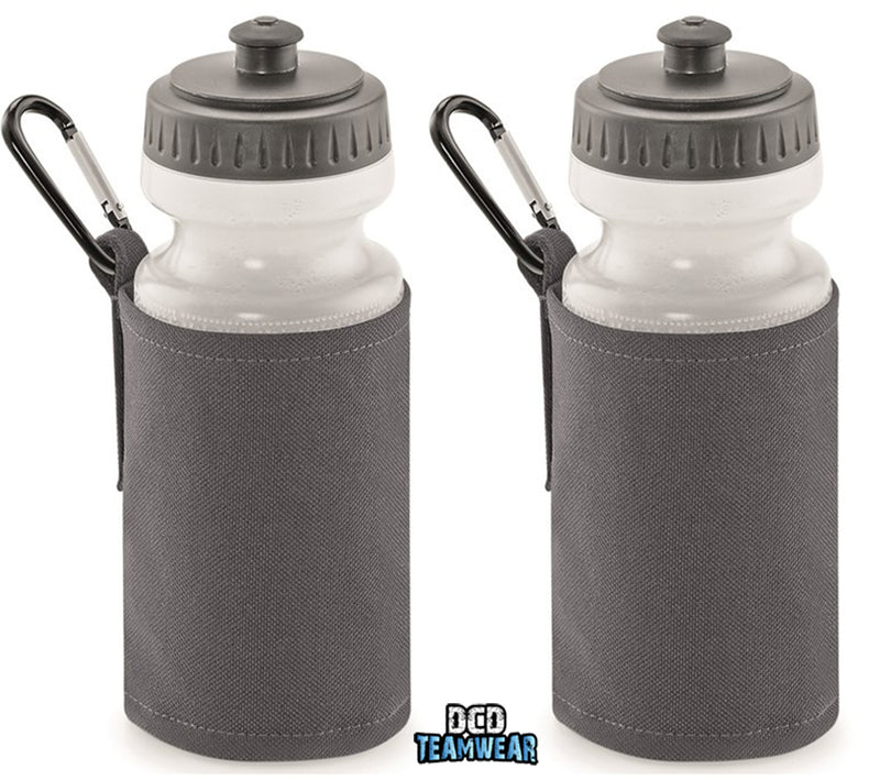 Personalised Bottle And Holder - Printed Name And Full Colour Badge - Your Own Personalised Badge (Grey)
