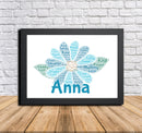 Personalised Blue Flower B Word Art Poster Print