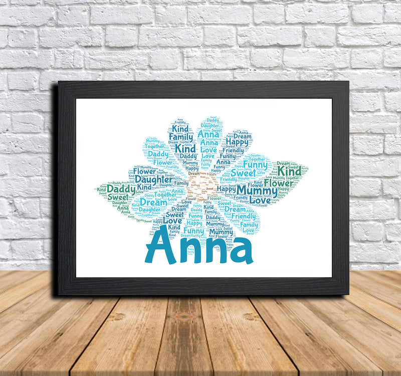 Personalised Blue Flower B Word Art Poster Print
