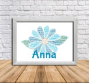 Personalised Blue Flower B Word Art Poster Print