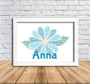 Personalised Blue Flower B Word Art Poster Print