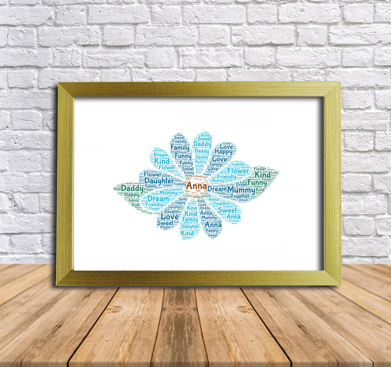 Personalised Blue Flower Word Art Poster Print