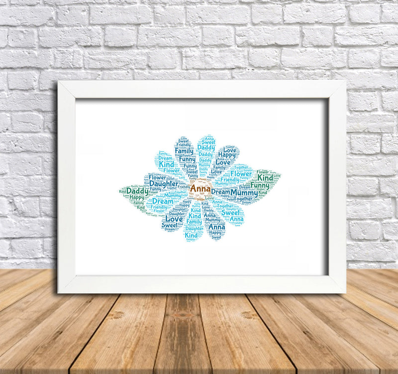 Personalised Blue Flower Word Art Poster Print