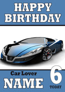 Personalised Car Card 2 Sports Car THEME INSPIRED Style PERSONALISED Kids Adult FUNNY Birthday Card