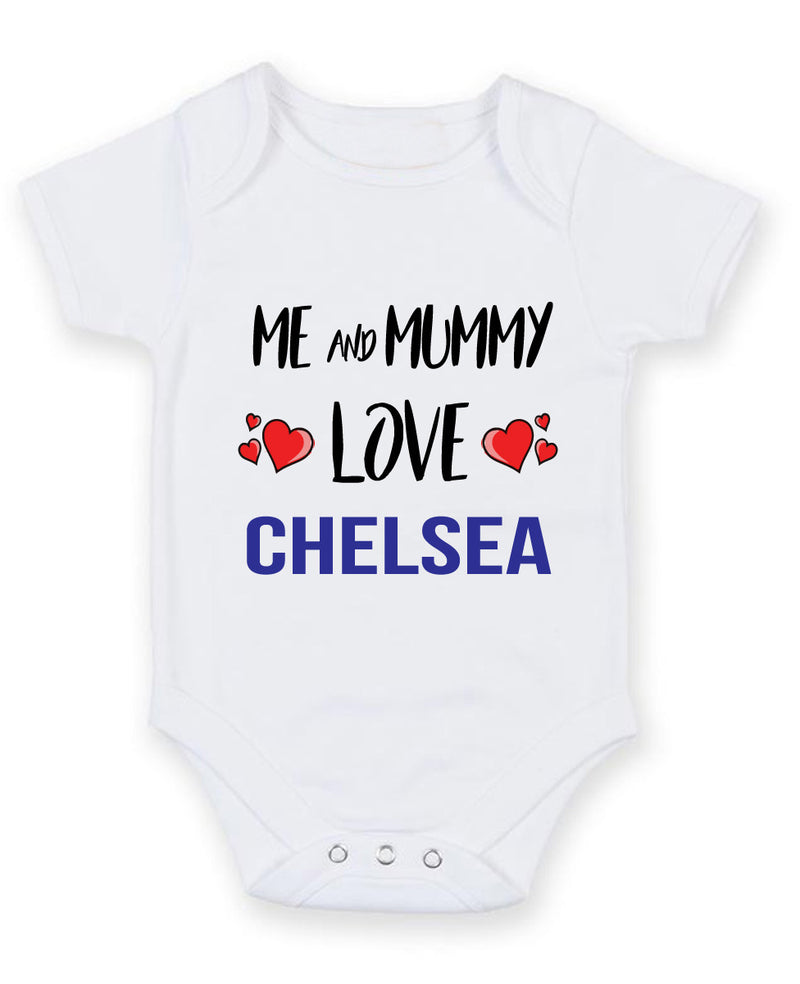 Me and Mummy love chelsea Personalised FOOTBALL TEAM Baby Grow