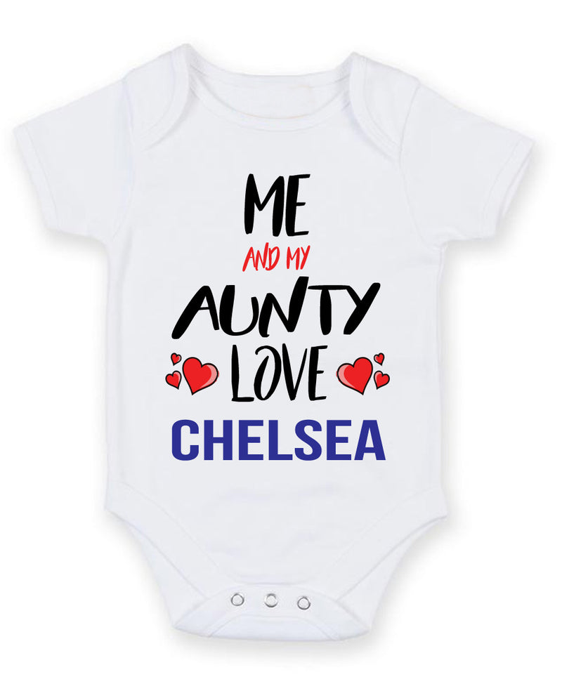 Me and My Aunty Love chelsea Personalised FOOTBALL TEAM Baby Grow