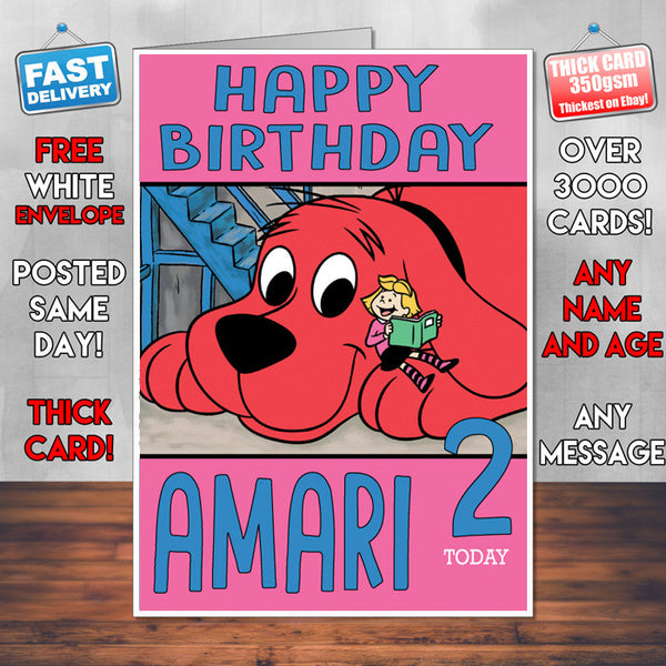Clifford The Big Red Dog THEME INSPIRED Kids Birthday Card – personalised card product image 1