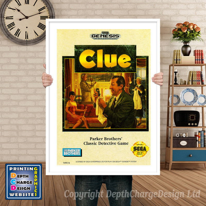 Clue - Sega Megadrive Inspired Retro Gaming Poster A4 A3 A2 Or A1 – Clue - Sega Megadrive Inspired Retro Gaming Poster