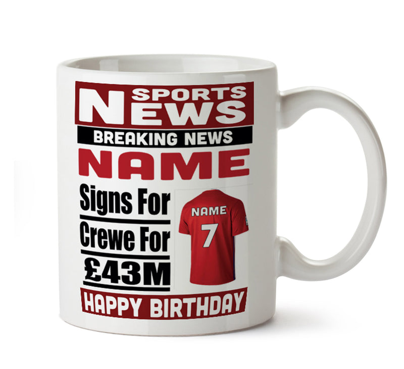 Personalised SIGNS FOR Crewe Football Mug Personalised Birthday Mug