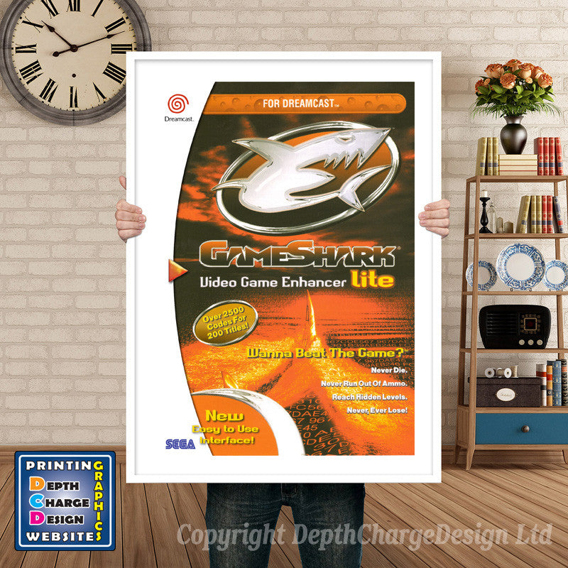Game Shark Lite - Sega Dreamcast Inspired Retro Gaming Poster A4 A3 A2 Or A1