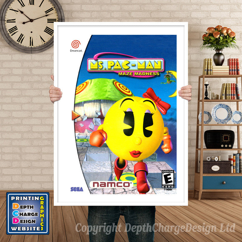 Ms Pacman Maze Madness 3 - Sega Dreamcast Inspired Retro Gaming Poster A4 A3 A2 Or A1