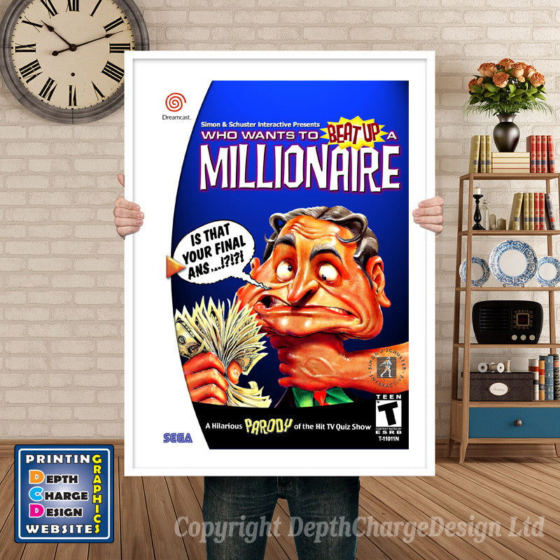 Who Wants To Beat Up A Millionaire - Sega Dreamcast Inspired Retro Gaming Poster A4 A3 A2 Or A1 – Who Wants To Beat Up A Millionaire - Sega Dreamcast Inspired Retro Gaming Poster