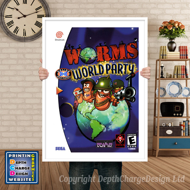 Worms World Party - Sega Dreamcast Inspired Retro Gaming Poster A4 A3 A2 Or A1