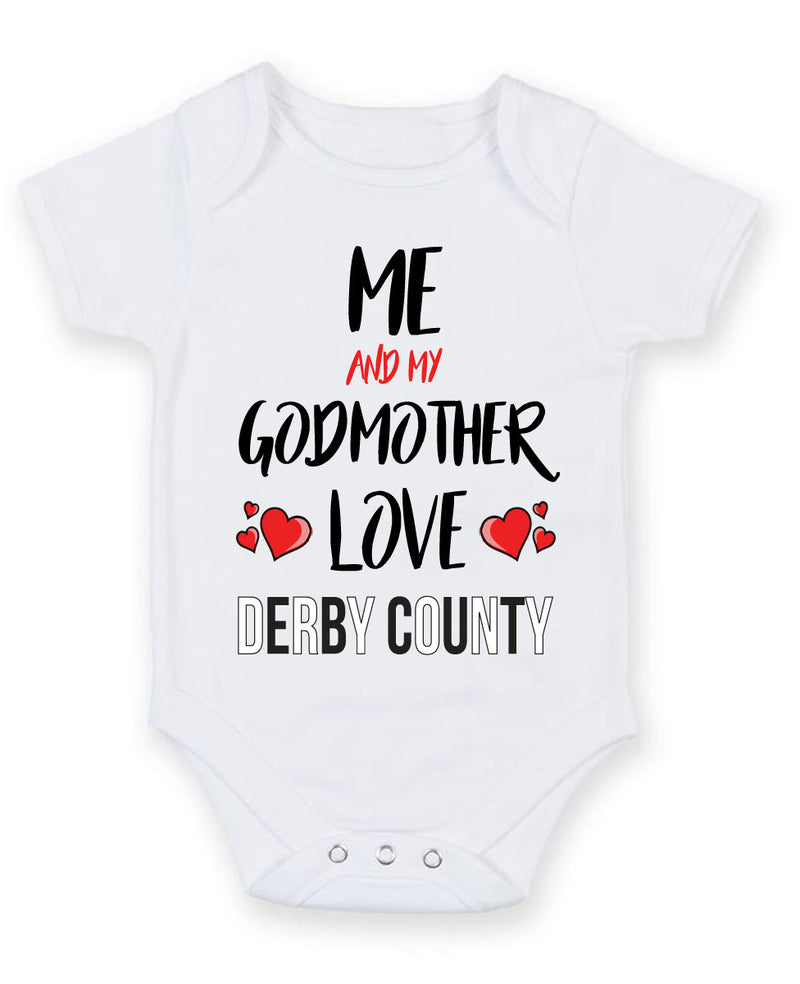 Me and My Godmother Love derby county Personalised FOOTBALL TEAM Baby Grow