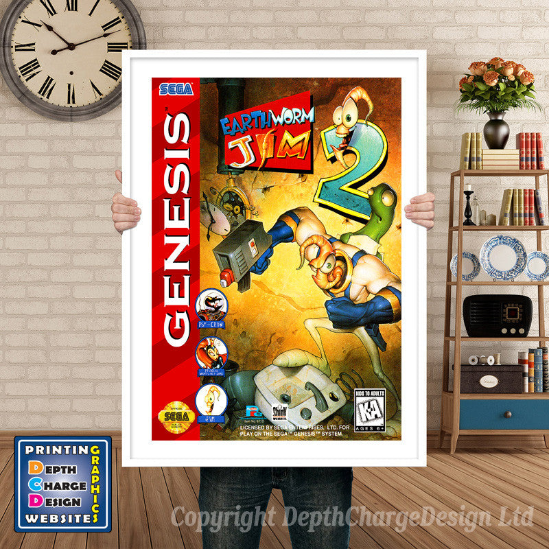 Earth Worm Jim 2 - Sega Megadrive Inspired Retro Gaming Poster A4 A3 A2 Or A1