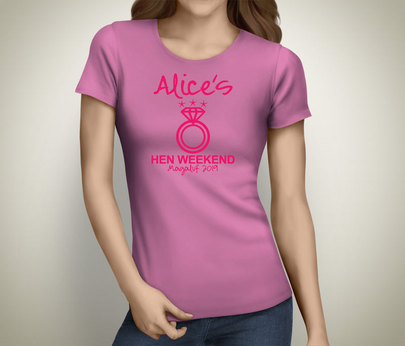 Engagement Ring Colour Custom Hen T-Shirt - Any Name - Party Tee