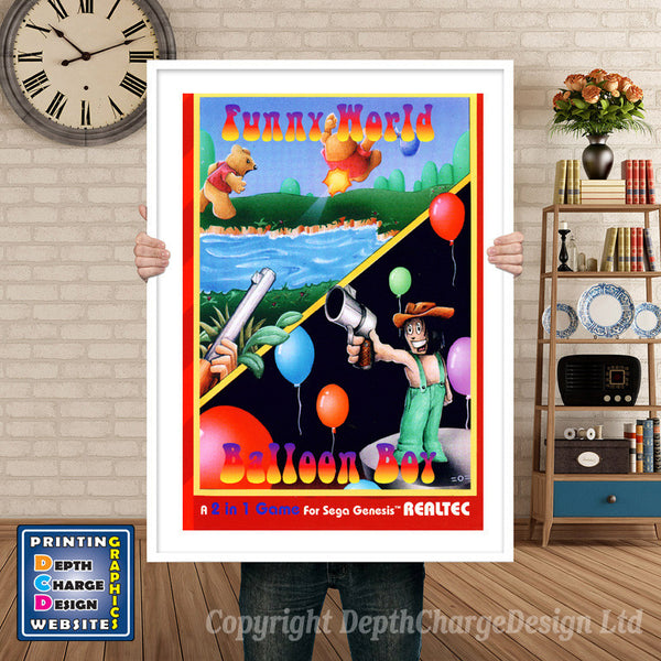 Funny World And Balloon Boy - Sega Megadrive Inspired Retro Gaming Poster
