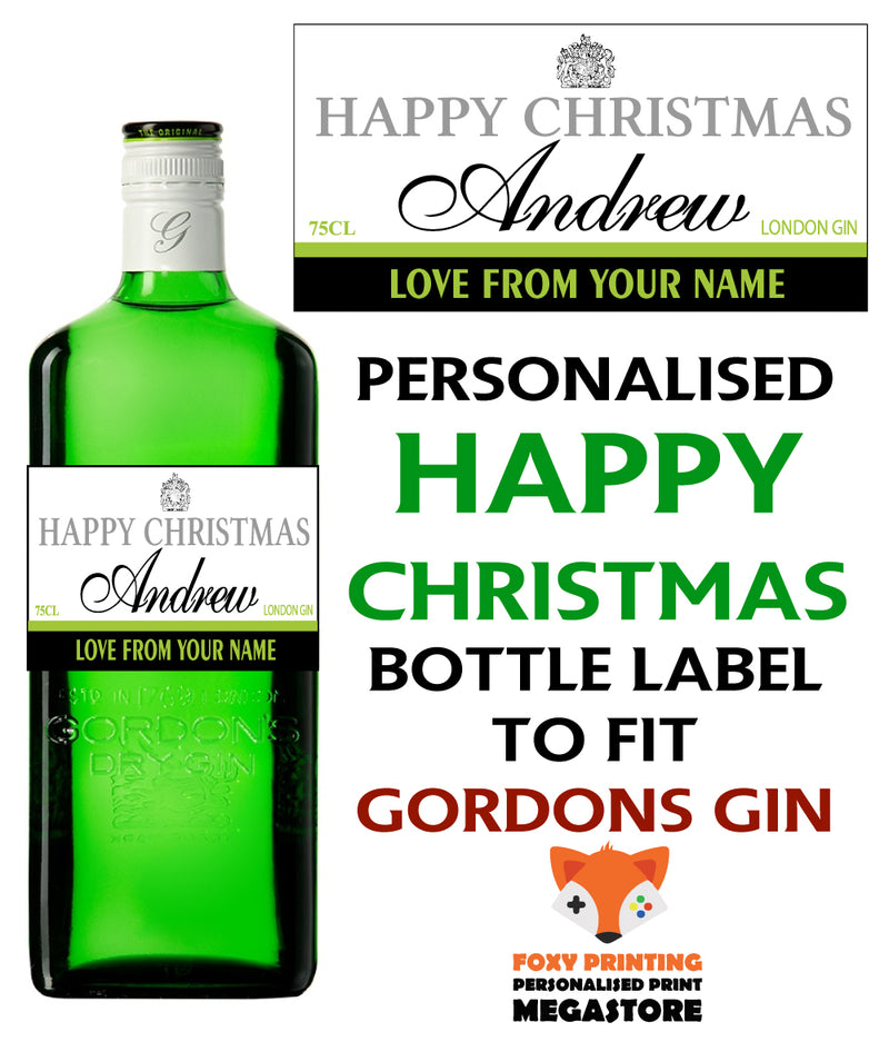 PERSONALISED Gordon's Gin Happy Christmas Bottle Label - custom name bottle lables