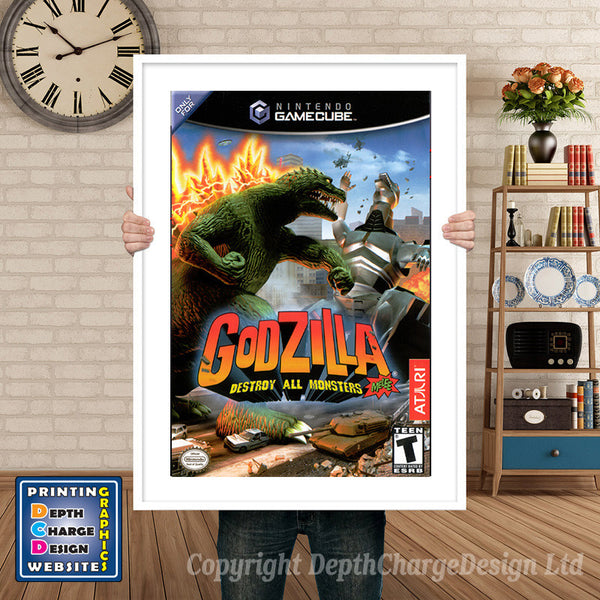 God Zilla Destroy All Monsters Gamecube Inspired Retro Gaming Poster