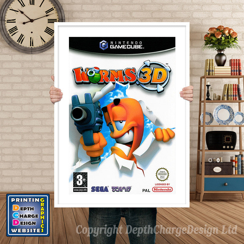 Worms 3d_Eu Gamecube Inspired Retro Gaming Poster A4 A3 A2 Or A1