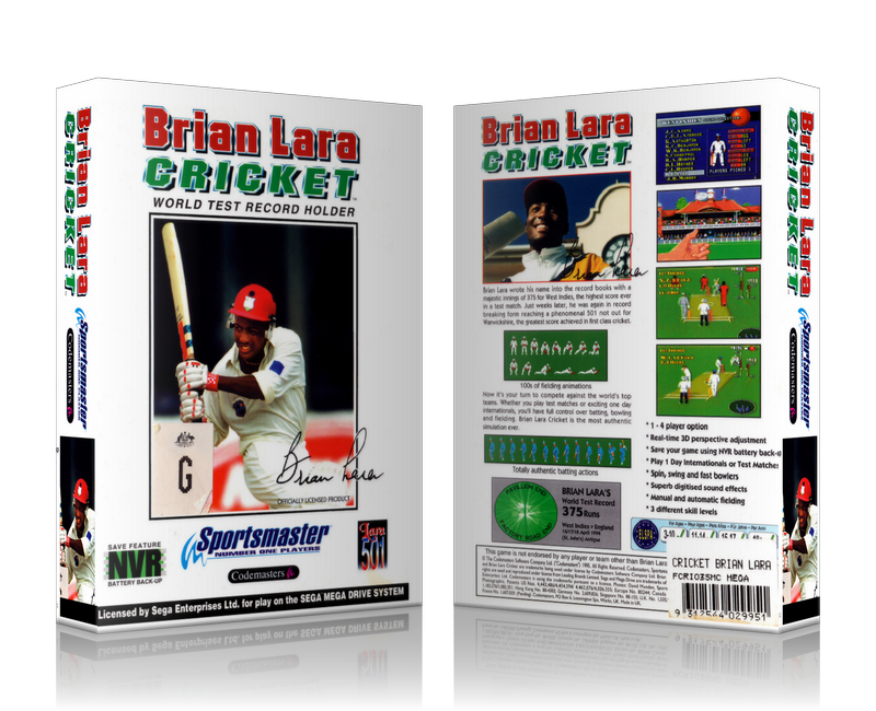 SEGA Genesis Brian Lara Cricket Sega Megadrive REPLACEMENT GAME Case Or Cover
