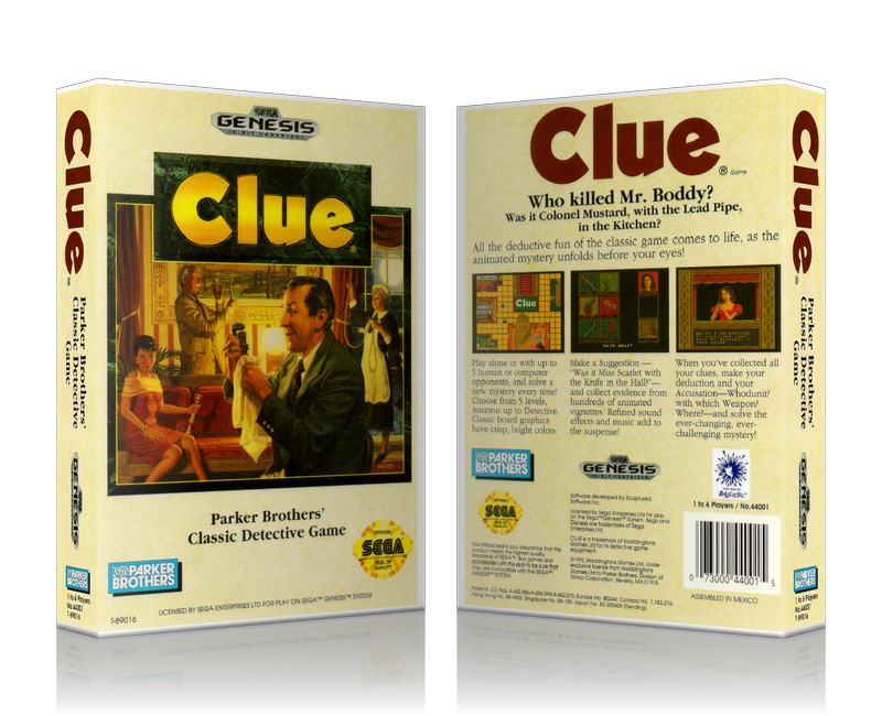 SEGA Genesis Clue Sega Megadrive REPLACEMENT GAME Case Or Cover