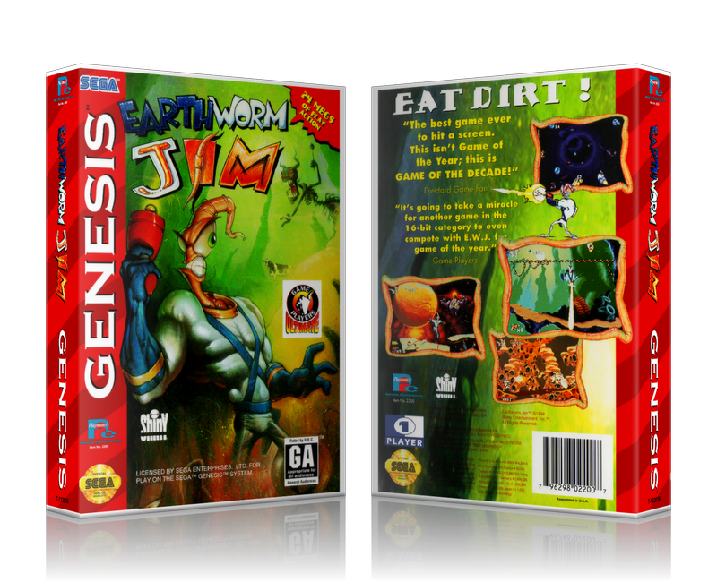 Genesis Earthworm Jim Sega Megadrive REPLACEMENT GAME Case Or Cover