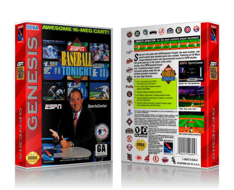 Genesis ESPN Baseball Tonight Sega Megadrive REPLACEMENT GAME Case Or Cover
